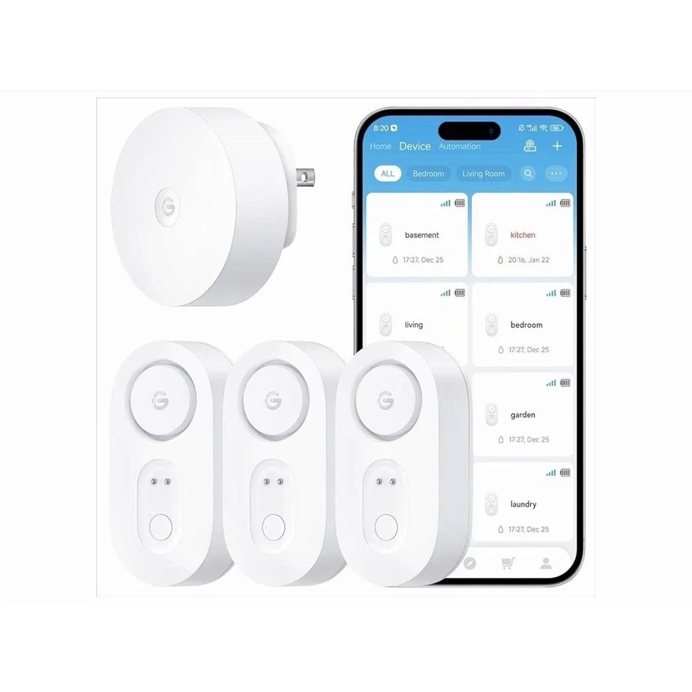 GoveeLife Upgraded Smart Water Leak Detector 1s with High Alarm, 3 +1 Pack